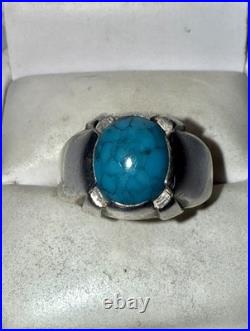 Vintage Native American Solid Sterling Silver Natural Turquoise Ring Size 9.5