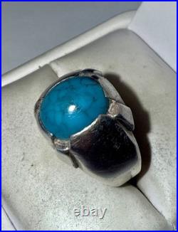 Vintage Native American Solid Sterling Silver Natural Turquoise Ring Size 9.5