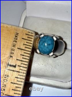 Vintage Native American Solid Sterling Silver Natural Turquoise Ring Size 9.5