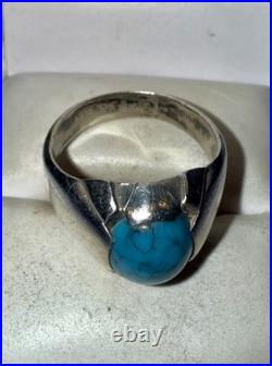 Vintage Native American Solid Sterling Silver Natural Turquoise Ring Size 9.5