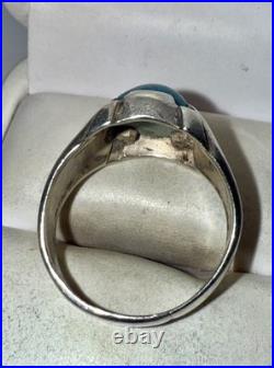 Vintage Native American Solid Sterling Silver Natural Turquoise Ring Size 9.5