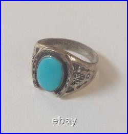 Vintage Native American Solid Sterling Silver Turquoise Horseshoe Ring