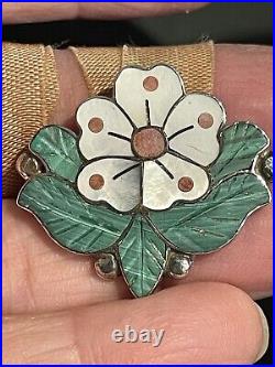Vintage Native American Sonny Wallace-Zuni NM Flower Pendant/Pin