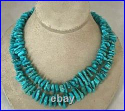 Vintage Native American Southwest Beautiful Long Sterling Turquoise Necklace 30