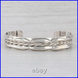 Vintage Native American Southwestern Stamped Cuff Bracelet Sterling Silver 6.75