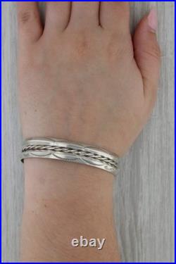 Vintage Native American Southwestern Stamped Cuff Bracelet Sterling Silver 6.75