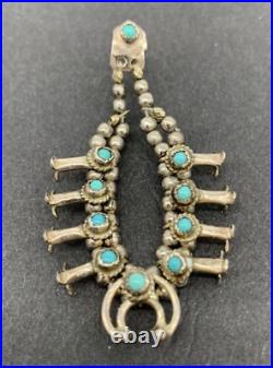 Vintage Native American Squash Blossom 925 Silver & Turquoise Earrings