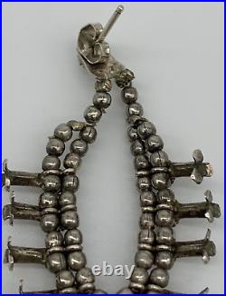 Vintage Native American Squash Blossom 925 Silver & Turquoise Earrings