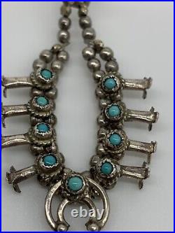 Vintage Native American Squash Blossom 925 Silver & Turquoise Earrings