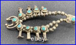 Vintage Native American Squash Blossom 925 Silver & Turquoise Earrings