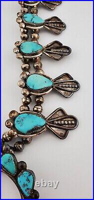 Vintage Native American Squash Blossom Necklace Turquoise & Sterling Silver 29