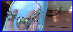 Vintage Native American Squash Blossom Silver Green Turquoise Necklace