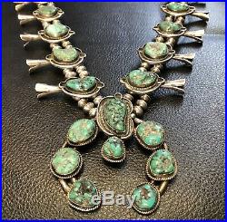 Vintage Native American Squash Blossom Silver & Turquoise Necklace Heavy