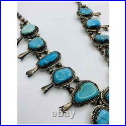 Vintage Native American Squash Blossom Turquoise Necklace