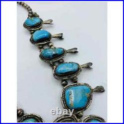 Vintage Native American Squash Blossom Turquoise Necklace