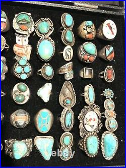 Vintage Native American Squash Blossom Whirling Log Concho Belt Ring Lot