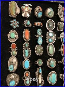 Vintage Native American Squash Blossom Whirling Log Concho Belt Ring Lot