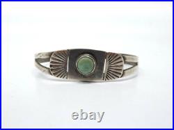 Vintage Native American Stamped Silver Pale Green Turquoise Cuff Bracelet, 14.1g