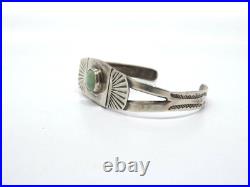 Vintage Native American Stamped Silver Pale Green Turquoise Cuff Bracelet, 14.1g