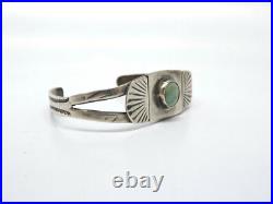 Vintage Native American Stamped Silver Pale Green Turquoise Cuff Bracelet, 14.1g