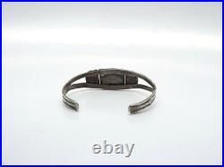 Vintage Native American Stamped Silver Pale Green Turquoise Cuff Bracelet, 14.1g