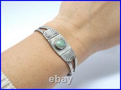 Vintage Native American Stamped Silver Pale Green Turquoise Cuff Bracelet, 14.1g
