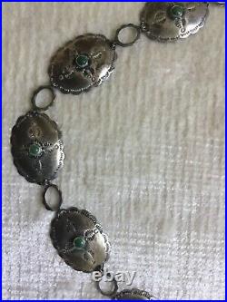 Vintage Native American Stamped Silver Turquoise Concho Necklace