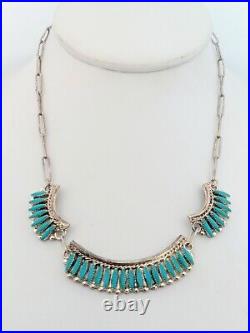 Vintage Native American Stan Lee, Navajo Petit Turquoise Sterling Necklace 15.5