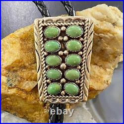 Vintage Native American Sterling 10 Oval Green Turquoise Trapezoid Bolo Tie