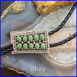 Vintage Native American Sterling 10 Oval Green Turquoise Trapezoid Bolo Tie