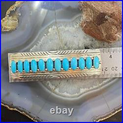 Vintage Native American Sterling 12 Turquoise Stamped Hair Barrette For Women
