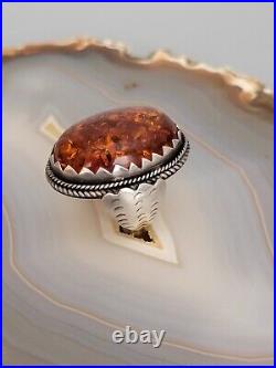 Vintage Native American Sterling 925 Silver Amber Ring Size 6 Unsigned 11 Grams