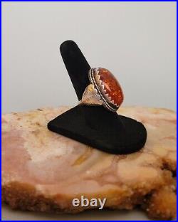 Vintage Native American Sterling 925 Silver Amber Ring Size 6 Unsigned 11 Grams