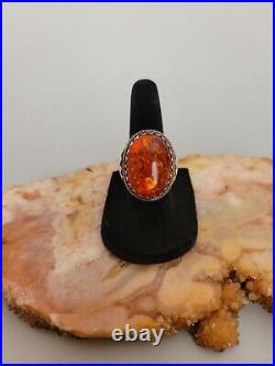 Vintage Native American Sterling 925 Silver Amber Ring Size 6 Unsigned 11 Grams