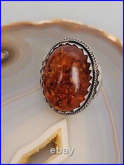 Vintage Native American Sterling 925 Silver Amber Ring Size 6 Unsigned 11 Grams