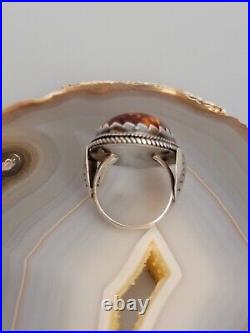 Vintage Native American Sterling 925 Silver Amber Ring Size 6 Unsigned 11 Grams