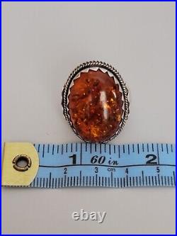 Vintage Native American Sterling 925 Silver Amber Ring Size 6 Unsigned 11 Grams