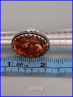 Vintage Native American Sterling 925 Silver Amber Ring Size 6 Unsigned 11 Grams