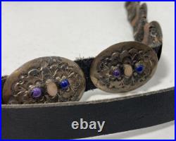 Vintage Native American Sterling CL Belt with white and Blue Stones