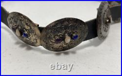 Vintage Native American Sterling CL Belt with white and Blue Stones