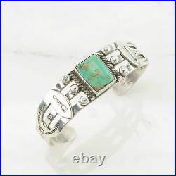 Vintage Native American Sterling Cuff Bracelet Turquoise Stamped, Ingot Silver