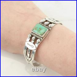 Vintage Native American Sterling Cuff Bracelet Turquoise Stamped, Ingot Silver