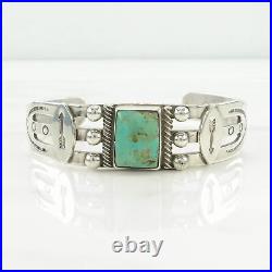 Vintage Native American Sterling Cuff Bracelet Turquoise Stamped, Ingot Silver