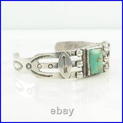 Vintage Native American Sterling Cuff Bracelet Turquoise Stamped, Ingot Silver
