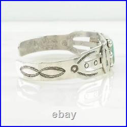 Vintage Native American Sterling Cuff Bracelet Turquoise Stamped, Ingot Silver
