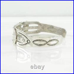 Vintage Native American Sterling Cuff Bracelet Turquoise Stamped, Ingot Silver