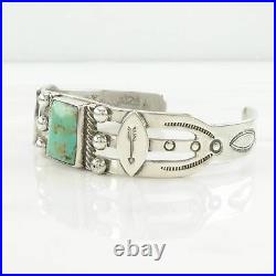 Vintage Native American Sterling Cuff Bracelet Turquoise Stamped, Ingot Silver