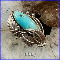 Vintage Native American Sterling Elongated Turquoise Decorated Ring Size 7
