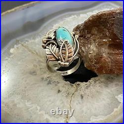 Vintage Native American Sterling Elongated Turquoise Decorated Ring Size 7