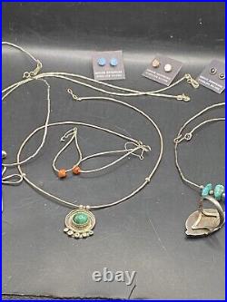 Vintage Native American Sterling Jewelry 8 Piece Lot Turquoise, Onyx Coral